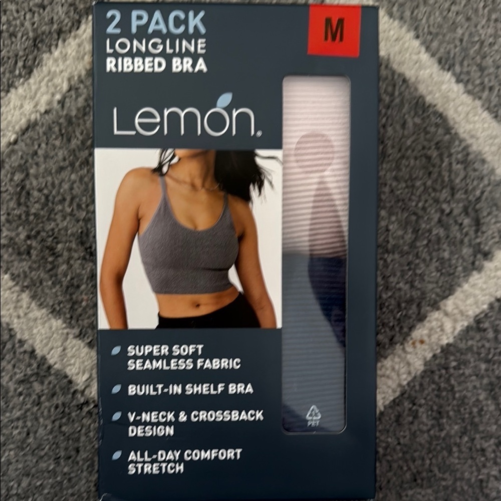 Lemon Longline Ribbed Bra Set - Black and Light Pink Size Medium.  XX